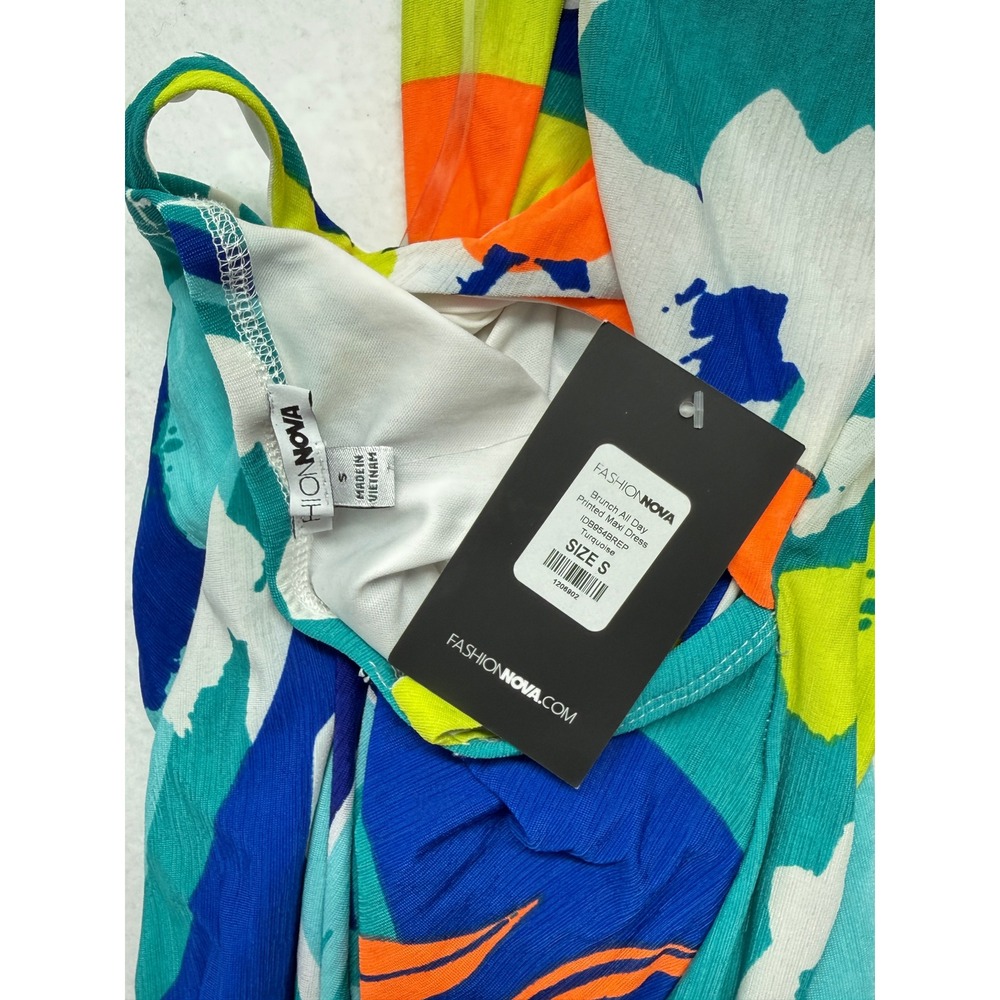 NWT Fashion Nova Brunch All Day Sun Maxi Dress Turquoise Vacation Resort S - Picture 4 of 8